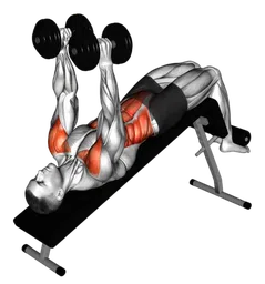 Sit-up overhead su panca declinata con manubri