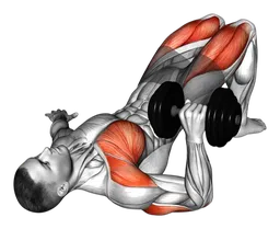 Chest press a un braccio in glute bridge con manubri