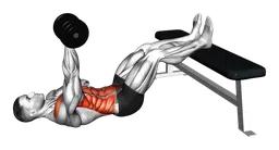 Sit-up overhead con gambe su panca con manubri