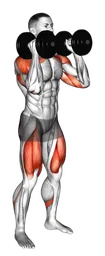 Squat to overhead press con manubri