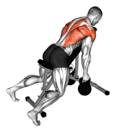 Rematore su panca inclinata a due braccia presa a martello con kettlebell