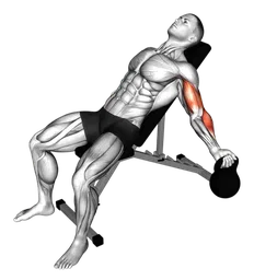 Bicipiti curl interno su panca inclinata con kettlebell