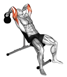 Estensioni tricipiti su panca inclinata con kettlebell