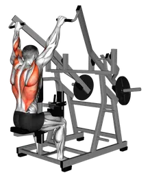Pulldown a presa larga da seduto alla macchina (con dischi)