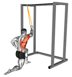 Pulldown incrociato a braccio singolo supinato in ginocchio con elastico